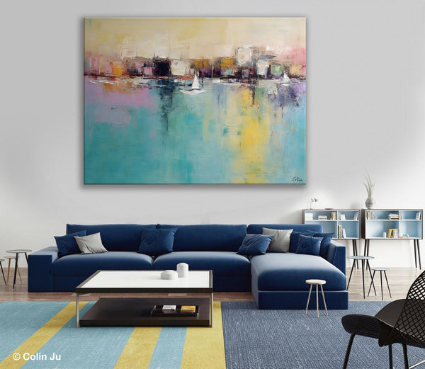 Contemporary Abstract Art for Dining Room, Sail Boat Abstract Paintings, Living Room Canvas Art Ideas, Large Landscape Painting, Simple Modern Art-Silvia Home Craft