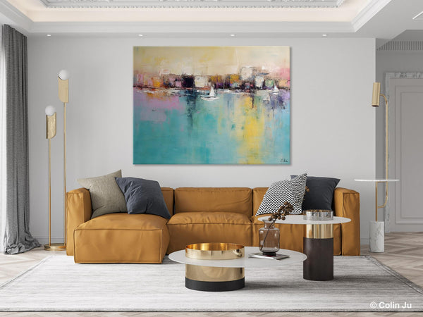Contemporary Abstract Art for Dining Room, Sail Boat Abstract Paintings, Living Room Canvas Art Ideas, Large Landscape Painting, Simple Modern Art-Silvia Home Craft