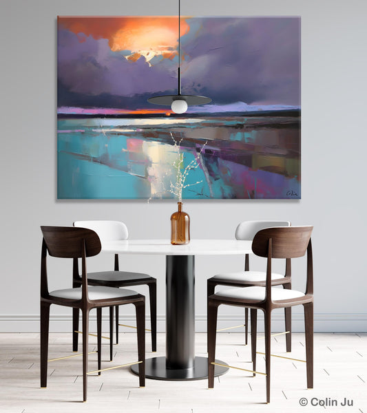Original Landscape Oil Painting, Large Landscape Painting for Living Room, Bedroom Wall Art Ideas, Large Paintings for Dining Room-Silvia Home Craft