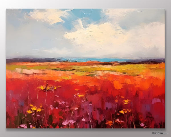 Extra Large Wall Art Painting, Landscape Canvas Painting for Living Room, Flower Field Acrylic Paintings, Original Landscape Acrylic Artwork-Silvia Home Craft