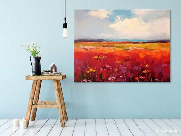 Extra Large Wall Art Painting, Landscape Canvas Painting for Living Room, Flower Field Acrylic Paintings, Original Landscape Acrylic Artwork-Silvia Home Craft