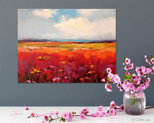 Extra Large Wall Art Painting, Landscape Canvas Painting for Living Room, Flower Field Acrylic Paintings, Original Landscape Acrylic Artwork-Silvia Home Craft