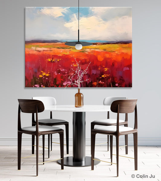Extra Large Wall Art Painting, Landscape Canvas Painting for Living Room, Flower Field Acrylic Paintings, Original Landscape Acrylic Artwork-Silvia Home Craft