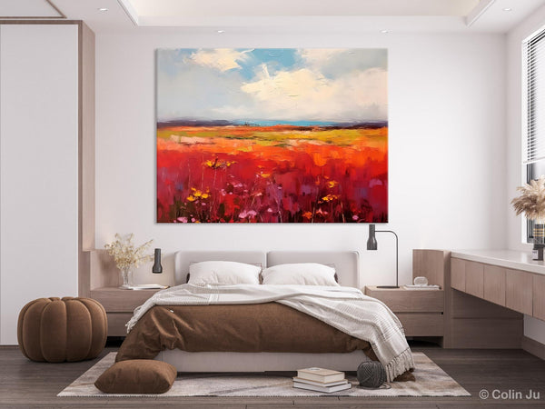 Extra Large Wall Art Painting, Landscape Canvas Painting for Living Room, Flower Field Acrylic Paintings, Original Landscape Acrylic Artwork-Silvia Home Craft