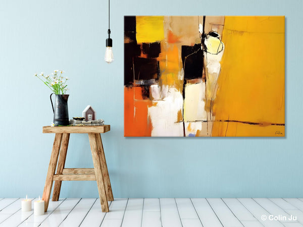Simple Modern Paintings for Living Room, Original Abstract Paintings, Yellow Abstract Contemporary Art, Acrylic Painting on Canvas, Hand Painted Canvas Art-Silvia Home Craft