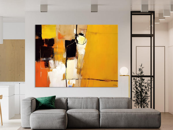 Simple Modern Paintings for Living Room, Original Abstract Paintings, Yellow Abstract Contemporary Art, Acrylic Painting on Canvas, Hand Painted Canvas Art-Silvia Home Craft
