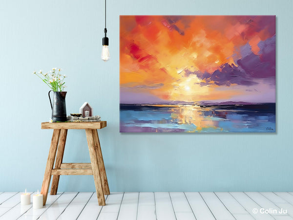 Original Landscape Oil Paintings, Sunrise Paintings, Large Contemporary Wall Art, Oil Painting on Canvas, Extra Large Paintings for Bedroom-Silvia Home Craft