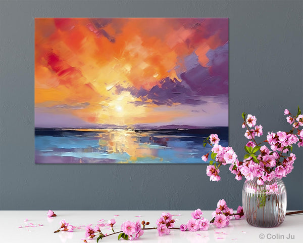 Original Landscape Oil Paintings, Sunrise Paintings, Large Contemporary Wall Art, Oil Painting on Canvas, Extra Large Paintings for Bedroom-Silvia Home Craft