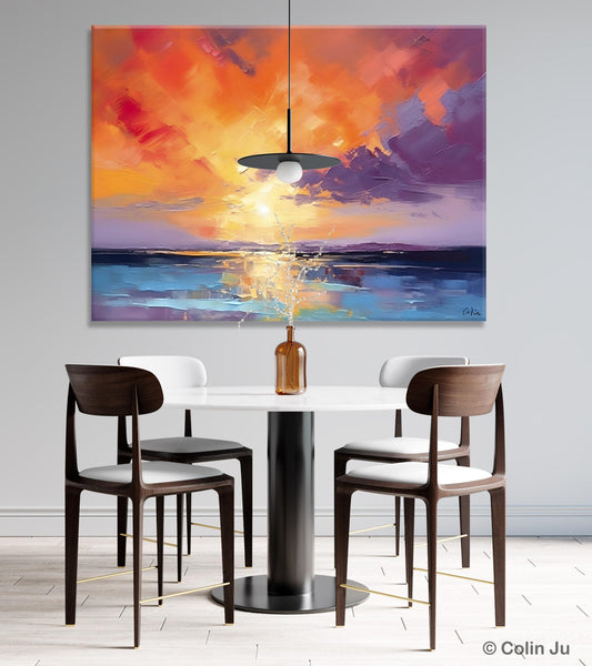 Original Landscape Oil Paintings, Sunrise Paintings, Large Contemporary Wall Art, Oil Painting on Canvas, Extra Large Paintings for Bedroom-Silvia Home Craft
