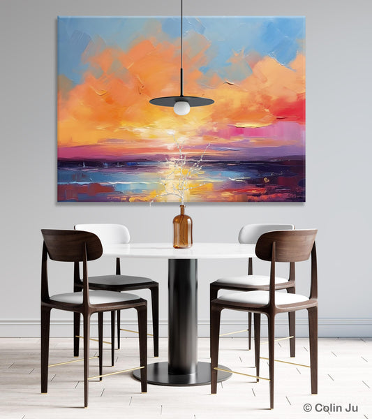 Acrylic Paintings for Living Room, Landscape Canvas Paintings, Sunrise Abstract Acrylic Painting, Contemporary Wall Art on Canvas-Silvia Home Craft