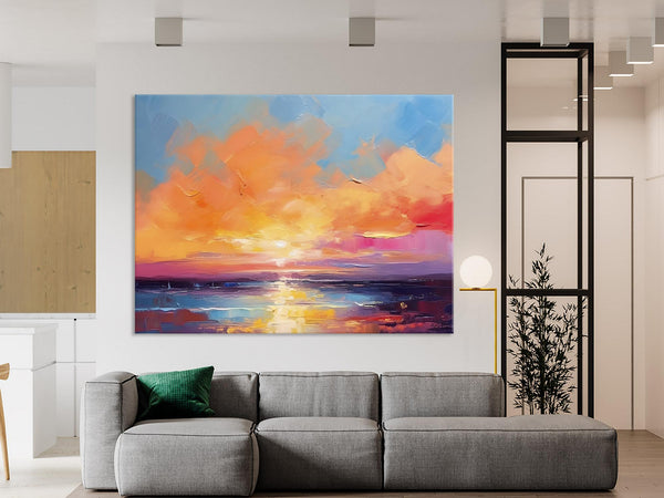 Acrylic Paintings for Living Room, Landscape Canvas Paintings, Sunrise Abstract Acrylic Painting, Contemporary Wall Art on Canvas