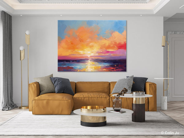 Acrylic Paintings for Living Room, Landscape Canvas Paintings, Sunrise Abstract Acrylic Painting, Contemporary Wall Art on Canvas-Silvia Home Craft