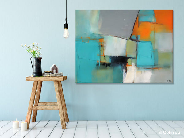 Dining Room Canvas Painting, Original Modern Acrylic Paintings, Contemporary Abstract Artwork, Large Canvas Painting for Office-Silvia Home Craft