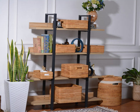 Storage Basket for Shelves, Woven Storage Basket for Toys, Rattan Storage Basket for Clothes, Large Rectangular Storage Basket, Storage Baskets for Bedroom-Silvia Home Craft