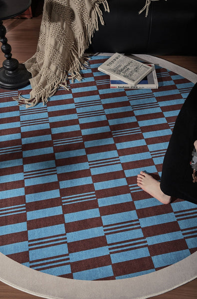 Modern Rugs for Dining Room, Geometric Modern Rugs for Living Room, Mid Century Circular Rugs for Bedroom, Abstract Contemporary Round Rugs under Chairs-Silvia Home Craft