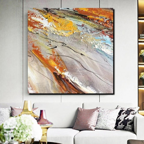 Living Room Modern Paintings, Simple Abstract Paintings, Abstract Contemporary Paintings, Heavy Texture Painting, Hand Painted Canvas Art-Silvia Home Craft