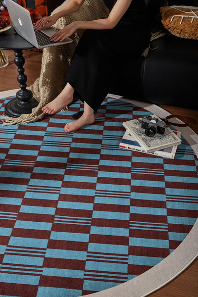 Modern Rugs for Dining Room, Geometric Modern Rugs for Living Room, Mid Century Circular Rugs for Bedroom, Abstract Contemporary Round Rugs under Chairs-Silvia Home Craft