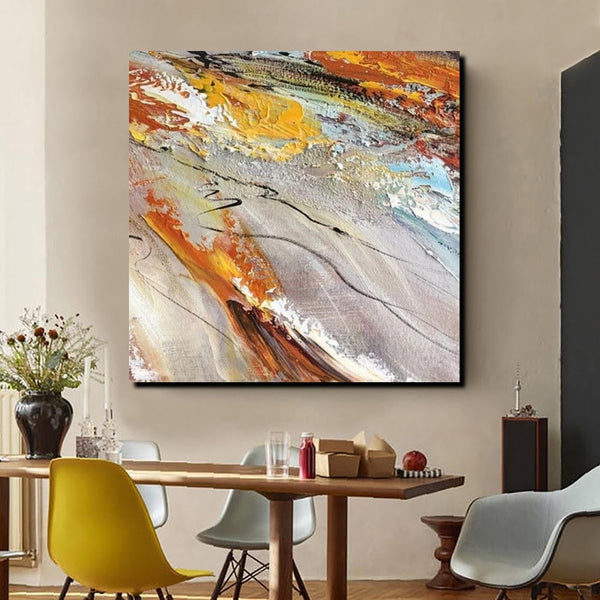 Living Room Modern Paintings, Simple Abstract Paintings, Abstract Contemporary Paintings, Heavy Texture Painting, Hand Painted Canvas Art-Silvia Home Craft