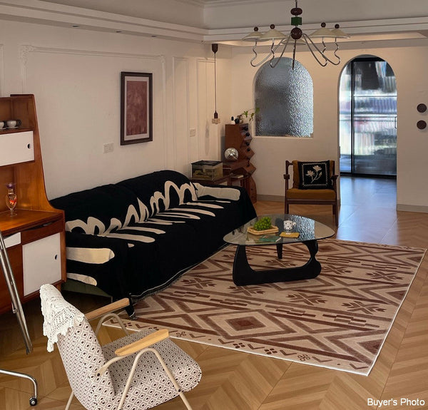 Mid Century Modern Rugs Next to Bed, Contemporary Rugs for Bedroom, Abstract Modern Carpets for Living Room, Modern Rugs for Dining Room-Silvia Home Craft