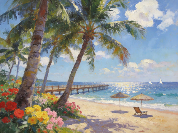 Canvas Wall Art Paintings, Ocean's Sandy Shore, Seashore Sunrise Paintings, Hand Painted Canvas Art, Landscape Canvas Paintings, Original Oil Paintings, Buy Oil Paintings Online-Silvia Home Craft