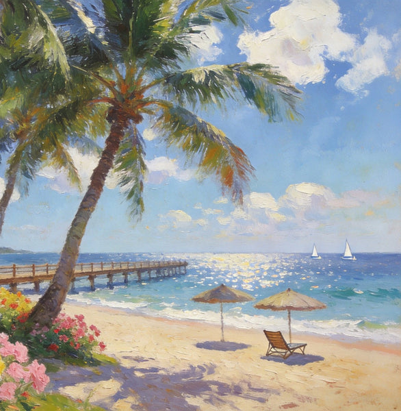 Canvas Wall Art Paintings, Ocean's Sandy Shore, Seashore Sunrise Paintings, Hand Painted Canvas Art, Landscape Canvas Paintings, Original Oil Paintings, Buy Oil Paintings Online-Silvia Home Craft