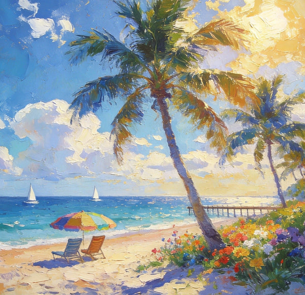 Sun, Sand, and Seaside Peace, Seashore Sunrise Paintings, Hand Painted Canvas Art, Canvas Wall Art Paintings, Landscape Canvas Paintings, Original Oil Paintings, Small Oil Paintings-Silvia Home Craft