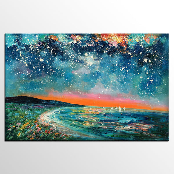 Canvas Wall Art, Starry Night Sky Painting, Landscape Art, Original Painting, Custom Art Painting-Silvia Home Craft