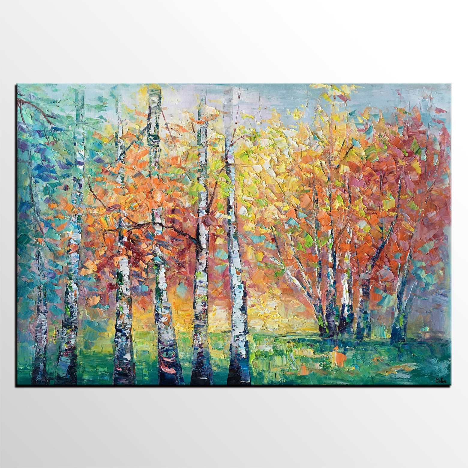 Landscape Canvas Painting, Autumn Tree Paintings, Abstract Landscape Paintings, Custom Original Canvas Painting-Silvia Home Craft