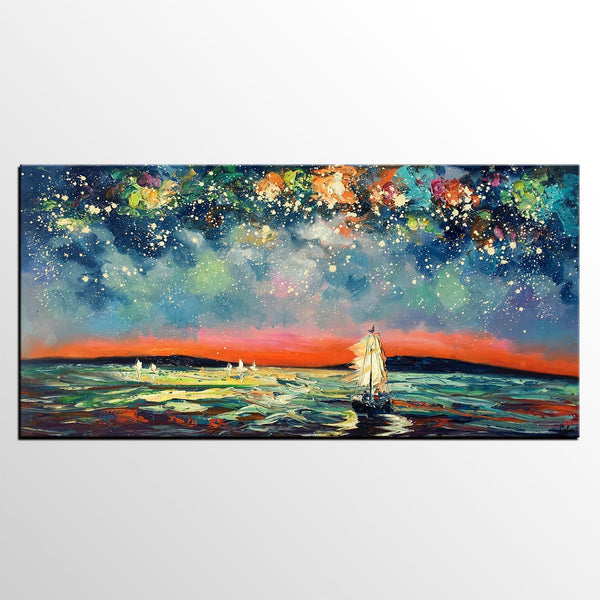 Large Canvas Art, Canvas Oil Painting, Starry Night Sky Painting, Custom Abstract Painting