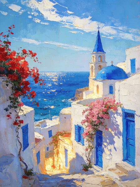 Original Landscape Art, Majestic Aegean Views, Small Oil Paintings, Hand Painted Canvas Art, Buy Paintings Online, Landscape Paintings for Bedroom-Silvia Home Craft