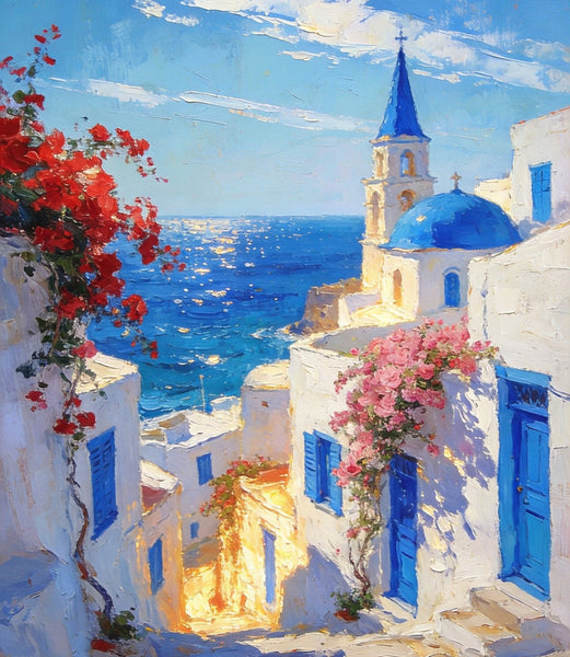 Original Landscape Art, Majestic Aegean Views, Small Oil Paintings, Hand Painted Canvas Art, Buy Paintings Online, Landscape Paintings for Bedroom-Silvia Home Craft