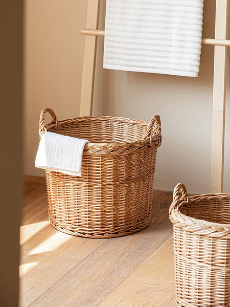 Round Storage Basket for Clothes, Natural Hand-woven Wicker Storage Basket for Clothes, Extra Large Kitchen Storage Baskets, Willow Weaving Baskets for Clothes-Silvia Home Craft