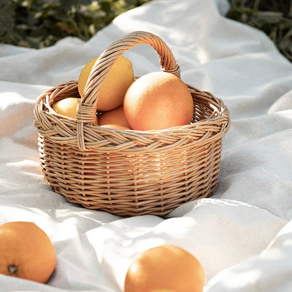 Small Kitchen Storage Baskets, Picnic Storage Basket with Handle, Hand-woven Wicker Storage Basket, Natural Fruit Basket, Willow Weaving Baskets for Vegetable-Silvia Home Craft