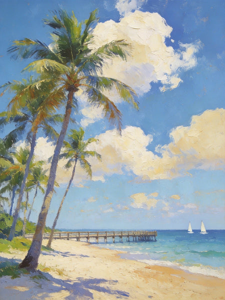 Palette Knife Artwork, Sandy Shores and Palm Tree, Hand Painted Canvas Art, Small Oil Paintings, Original Canvas Paintings, Landscape Paintings for Bedroom-Silvia Home Craft