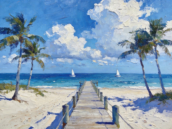 Heavy Texture Oil Paintings, Beach Paradise by the Sea, Seashore Palm Tree Paintings, Landscape Canvas Paintings, Original Oil Paintings, Landscape Paintings on Canvas, Hand Painted Canvas Art-Silvia Home Craft