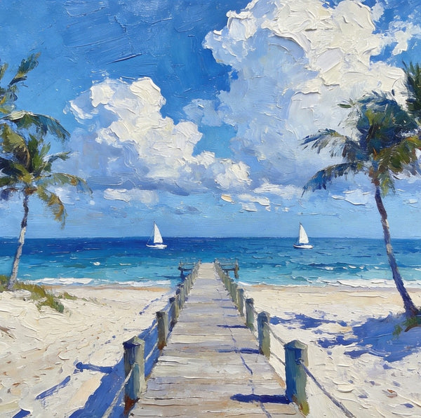 Heavy Texture Oil Paintings, Beach Paradise by the Sea, Seashore Palm Tree Paintings, Landscape Canvas Paintings, Original Oil Paintings, Landscape Paintings on Canvas, Hand Painted Canvas Art-Silvia Home Craft