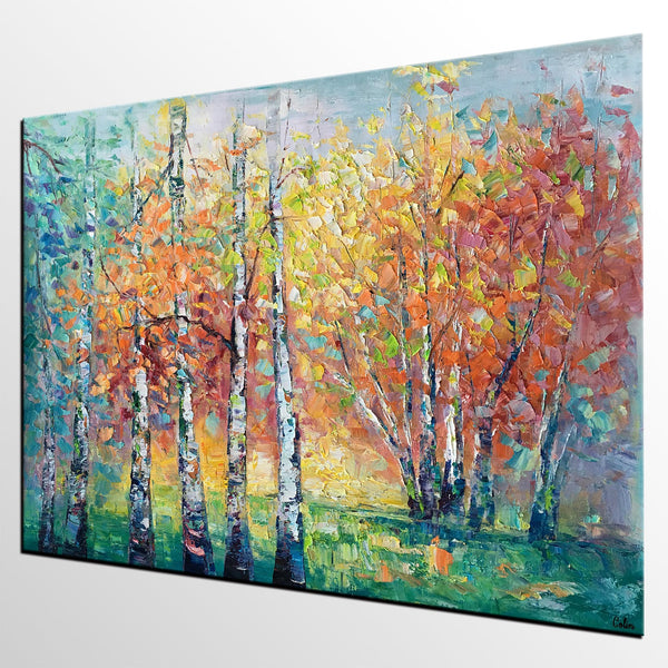 Landscape Canvas Painting, Autumn Tree Paintings, Abstract Landscape Paintings, Custom Original Canvas Painting-Silvia Home Craft