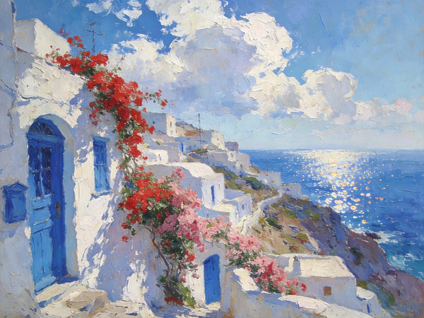 Small Original Oil Paintings, Coastal Charm of the Aegean, Hand Painted Canvas Art, Landscape Wall Art Paintings, Landscape Paintings for Living Room-Silvia Home Craft