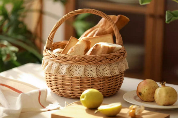 Storage Basket for Shelves, Picnic Storage Basket with Handle, Hand-woven Wicker Storage Basket, Natural Fruit Basket, Willow Weaving Baskets for Kitchen-Silvia Home Craft