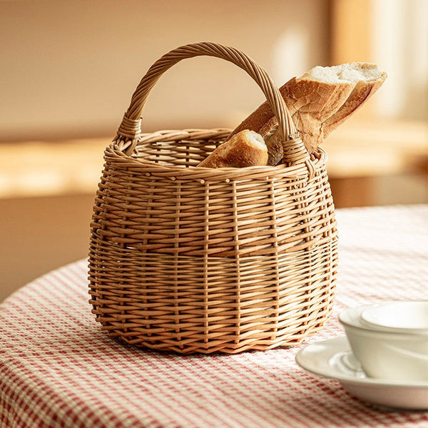 Storage Basket for Kitchen, Picnic Storage Basket with Handle, Hand-woven Wicker Storage Basket, Natural Fruit Basket, Willow Weaving Baskets for Vegetable-Silvia Home Craft