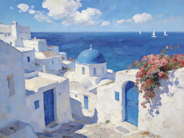 Dreamy Aegean Vistas, Hand Painted Canvas Art, Landscape Paintings for Living Room, Small Canvas Paintings, Landscape Wall Art Paintings, Original Oil Paintings-Silvia Home Craft