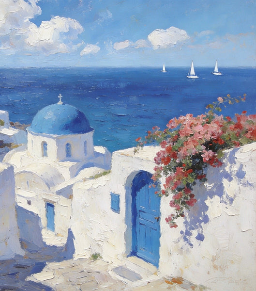 Dreamy Aegean Vistas, Hand Painted Canvas Art, Landscape Paintings for Living Room, Small Canvas Paintings, Landscape Wall Art Paintings, Original Oil Paintings-Silvia Home Craft
