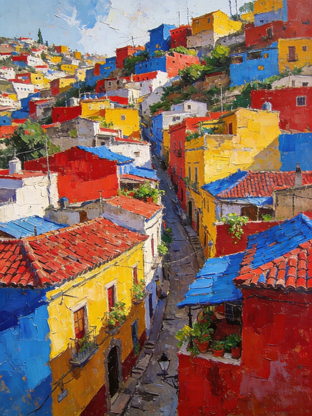 Original Wall Art Paintings, Guanajuato's Vibrant Hilltop Village, Hand Painted Canvas Wall Art, Heavy Texture Artwork, Small Oil Paintings-Silvia Home Craft