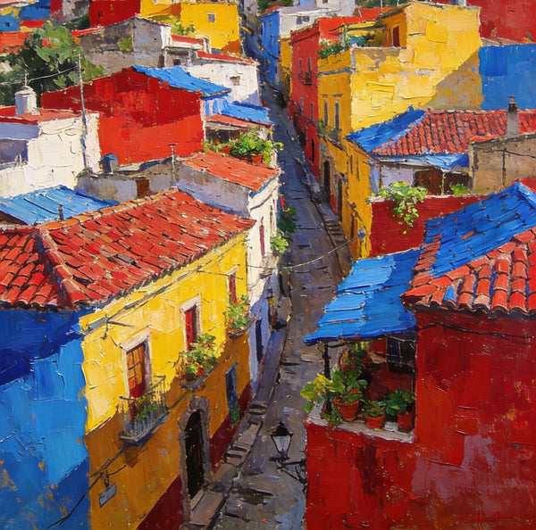 Original Wall Art Paintings, Guanajuato's Vibrant Hilltop Village, Hand Painted Canvas Wall Art, Heavy Texture Artwork, Small Oil Paintings-Silvia Home Craft