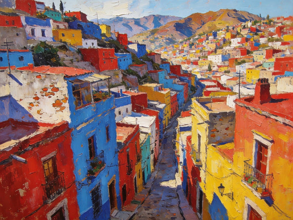 The Painted Guanajuato Town on the Hill, Canvas Wall Art Paintings,Landscape Canvas Paintings, Hand Painted Canvas Art, Original Oil Paintings, Buy Small Canvas Paintings-Silvia Home Craft