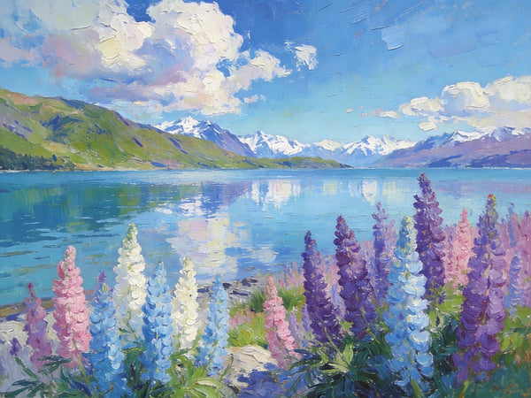 Heavy Texture Oil Paintings, New Zealand's Lake and Mountain Magic, Landscape Canvas Paintings, Small Landscape Paintings on Canvas, Hand Painted Canvas Art, Original Oil Paintings-Silvia Home Craft