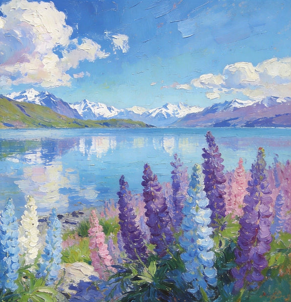 Heavy Texture Oil Paintings, New Zealand's Lake and Mountain Magic, Landscape Canvas Paintings, Small Landscape Paintings on Canvas, Hand Painted Canvas Art, Original Oil Paintings-Silvia Home Craft