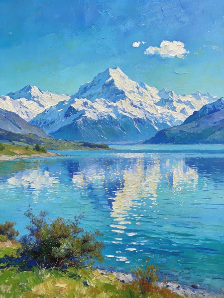Landscape Paintings for Living Room, New Zealand's Lake Paradise, Small Oil Paintings, Original Landscape Art, Hand Painted Canvas Art, Heavy Texture Wall Art Paintings-Silvia Home Craft