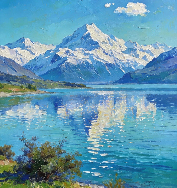 Landscape Paintings for Living Room, New Zealand's Lake Paradise, Small Oil Paintings, Original Landscape Art, Hand Painted Canvas Art, Heavy Texture Wall Art Paintings-Silvia Home Craft