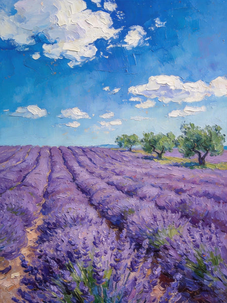Original Landscape Art, Provence Lavender Flower Fields, Small Paintings On Canvas, Hand Painted Canvas Art, Small Oil Paintings, Heavy Texture Wall Art Paintings-Silvia Home Craft